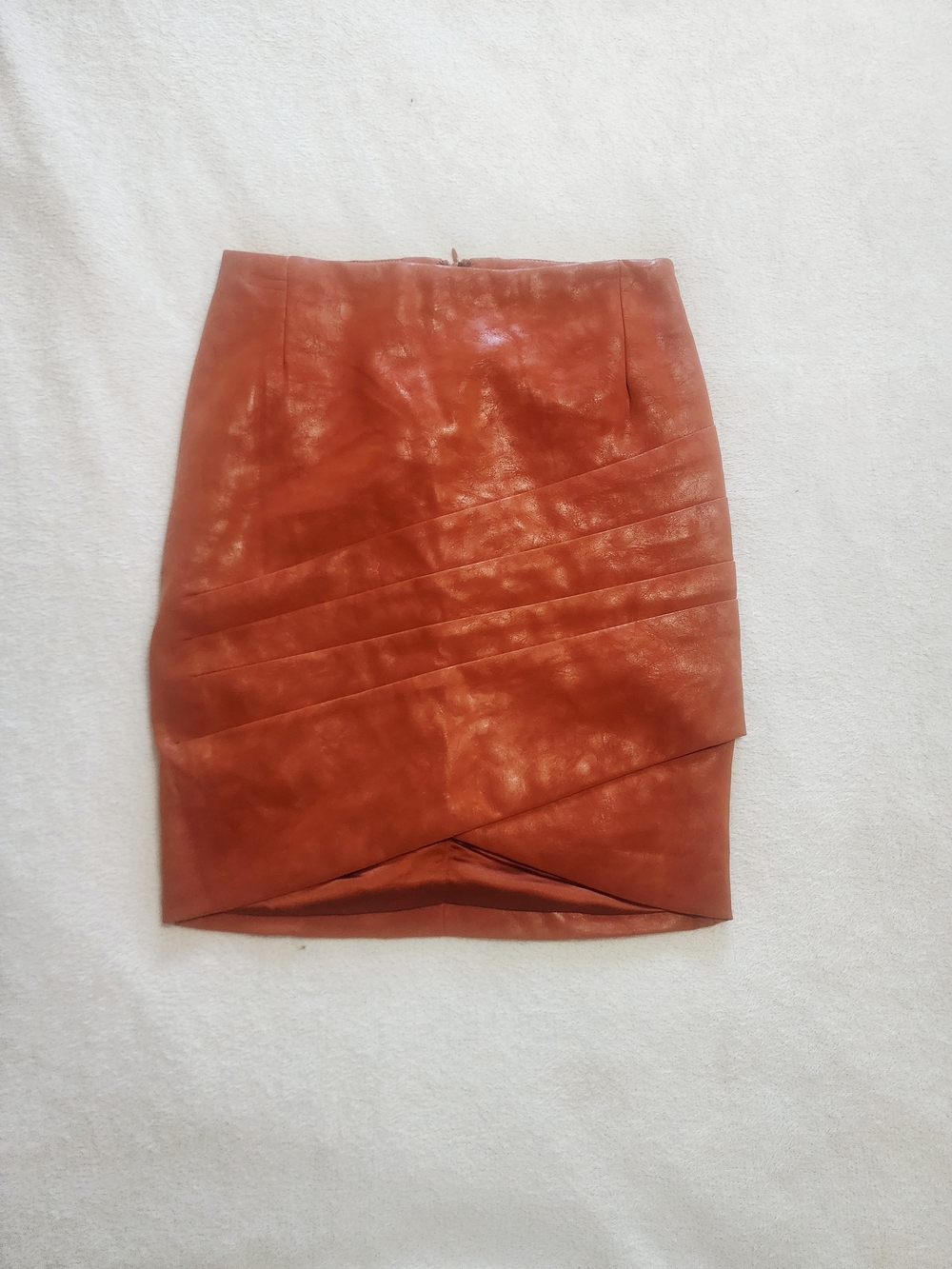 GUESS Rosalba Faux Leather Asymmetric Mini Skirt Burnt Orange XS